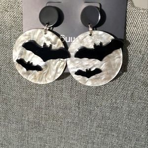 Halloween Bat & Moon Circle Drop Earrings